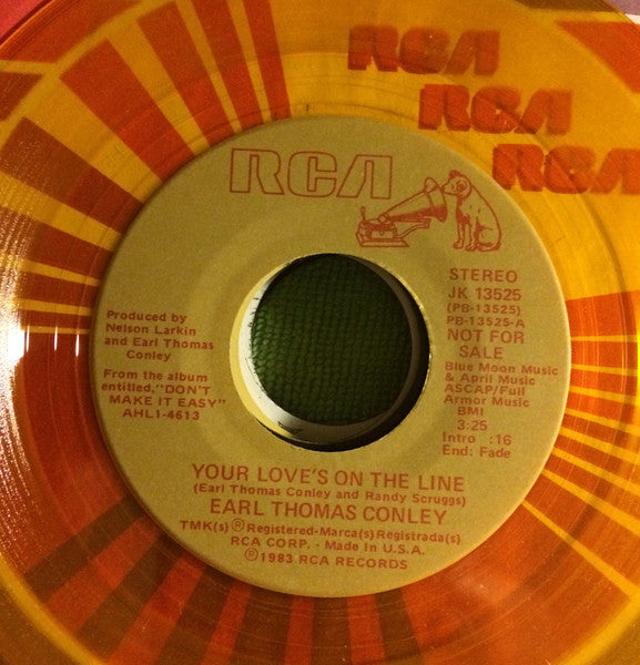 Earl Thomas Conley : Your Love's On The Line (7", Promo, Yel)