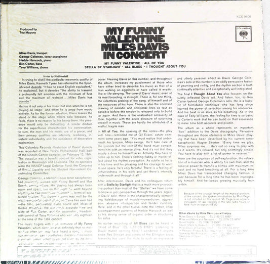 Miles Davis : My Funny Valentine - Miles Davis In Concert (LP, Album, RE)