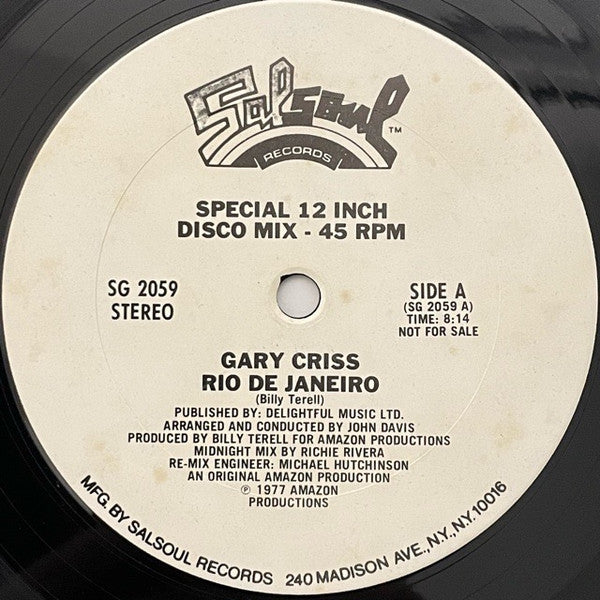 Gary Criss : Rio De Janeiro (12", Promo)