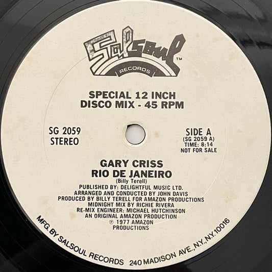 Gary Criss : Rio De Janeiro (12", Promo)