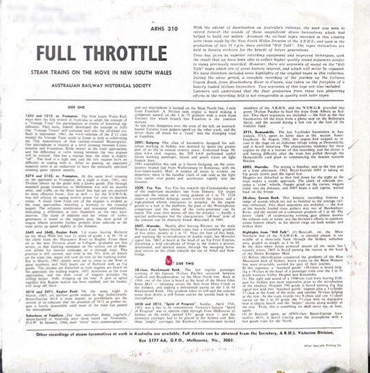 No Artist : Full Throttle: Steam On The Move In N.S.W. (LP)