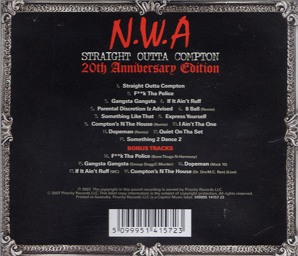 N.W.A* : Straight Outta Compton (20th Anniversary Edition) (CD, Album, RE, RM, Reg)