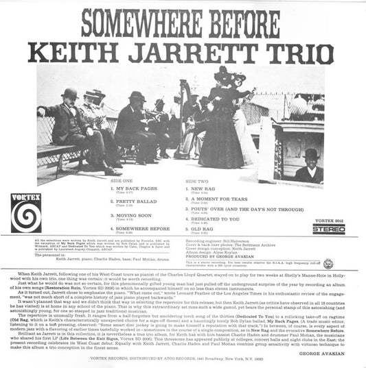 Keith Jarrett Trio : Somewhere Before (LP, Album, RE)