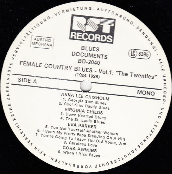Various : Female Country Blues Vol. 1: The Twenties (1924-1928) (LP, Comp, Mono, RM)