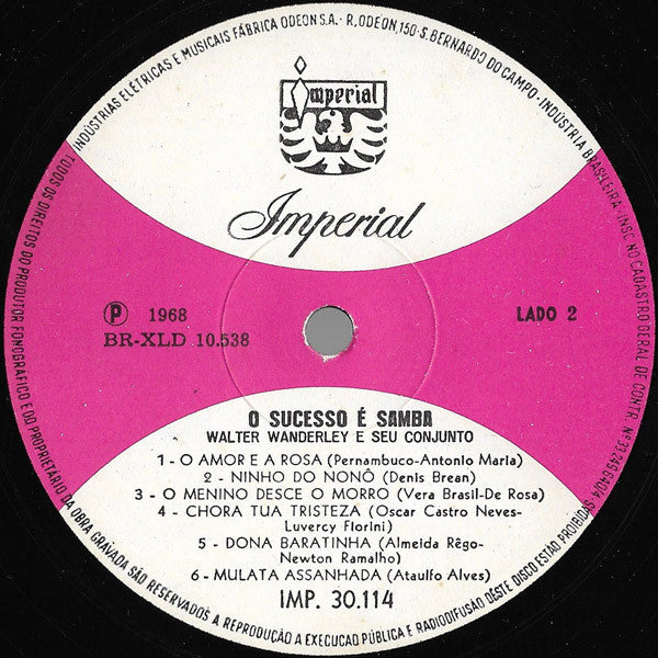 Walter Wanderley : O Sucesso É Samba (LP, Mono, RE)