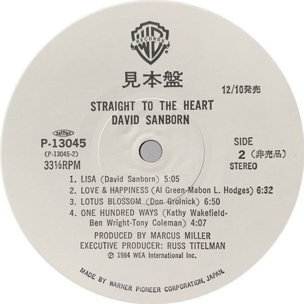 David Sanborn : Straight To The Heart (LP, Album, Promo)