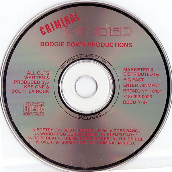Boogie Down Productions : Criminal Minded (CD, Album, RE)