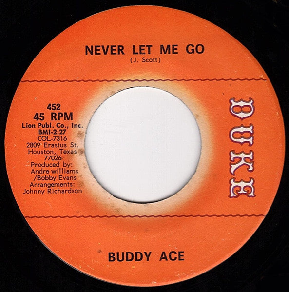 Buddy Ace : She's My Baby / Never Let Me Go (7")
