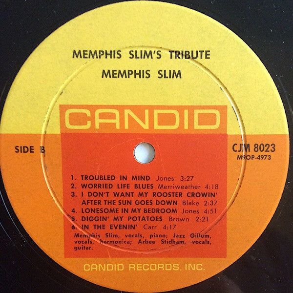 Memphis Slim : Memphis Slim's Tribute To Big Bill Broonzy, Leroy Carr, Cow Cow Davenport, Curtis Jones, Jazz Gillum (LP, Album, Mono)
