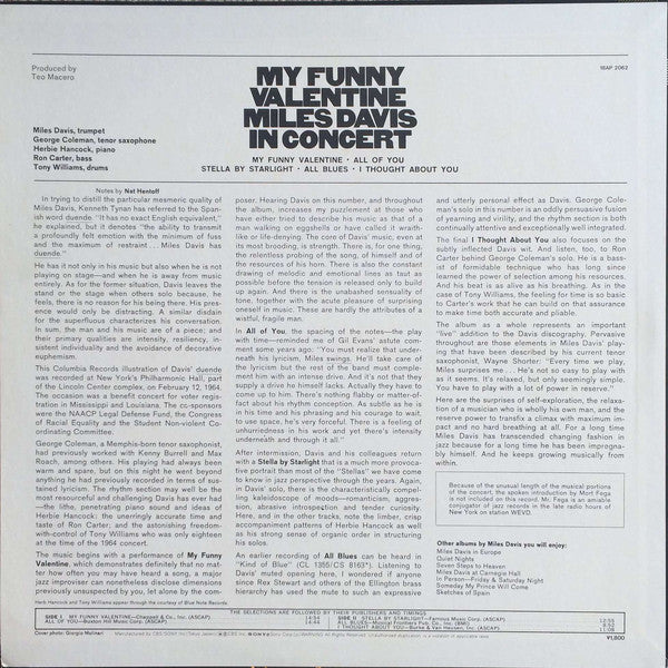Miles Davis : My Funny Valentine - Miles Davis In Concert (LP, Album, RE)