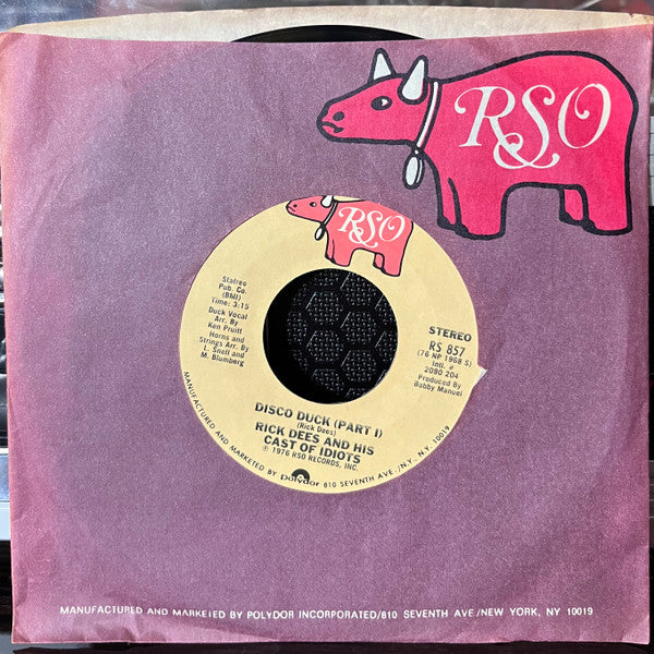 Rick Dees And His Cast Of Idiots* : Disco Duck (7", Single, Styrene, Pit)