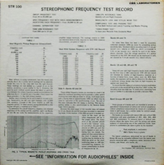 CBS Laboratories : Stereophonic Frequency Test Record (Issue 1) (LP, Gat)