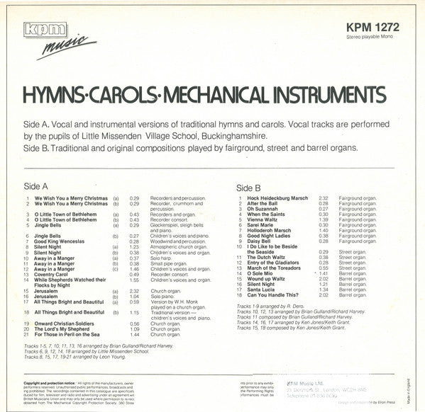 Brian Gulland / Richard Harvey (2) / Little Missenden School : Hymns - Carols - Mechanical Instruments (LP)