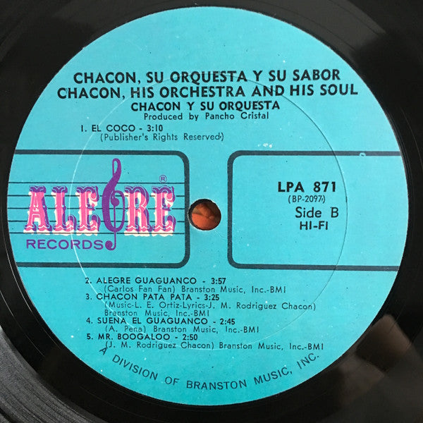 Chacon Y Su Orquesta : Chacon: Su Orquesta Y Su Sabor (LP, Album, Mono)