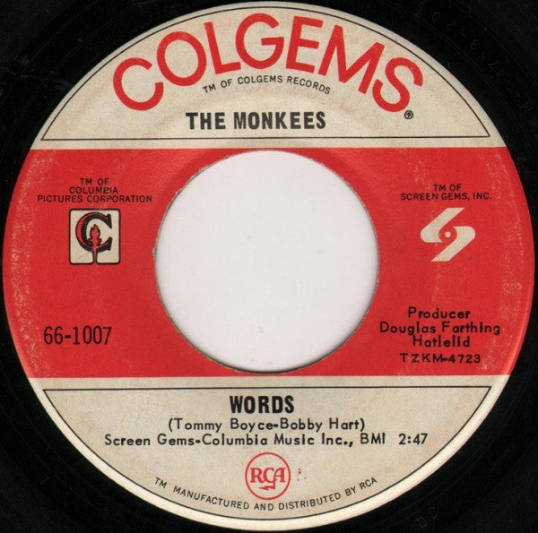 The Monkees : Pleasant Valley Sunday / Words (7", Single, Roc)