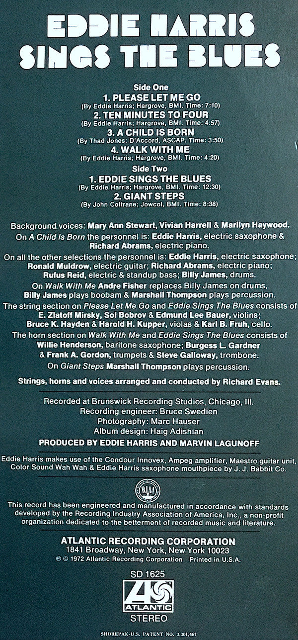 Eddie Harris : Sings The Blues (LP, Album, RI )