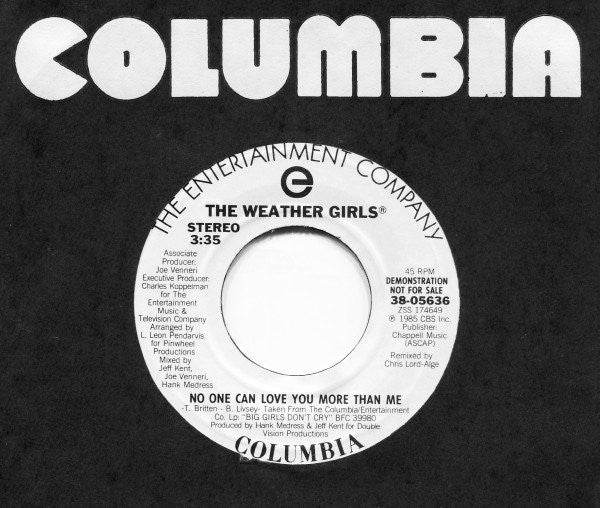 The Weather Girls : No One Can Love You More Than Me (7", Single, Promo)