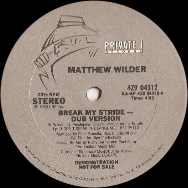 Matthew Wilder : Break My Stride (12", Promo)