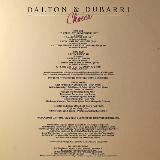 Dalton & Dubarri : Choice (LP, Album, PR )