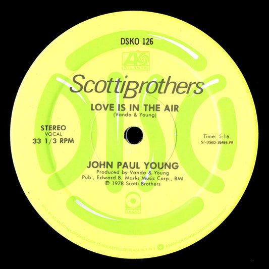 John Paul Young : Love Is In The Air (12", Promo)