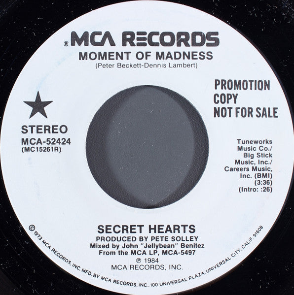 Secret Hearts : Moment Of Madness (7", Single, Promo)
