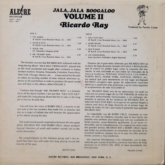 Ricardo Ray : Jala, Jala Boogaloo Volume II (LP, Album)