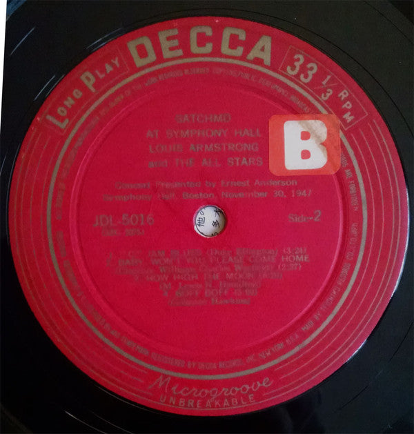 Louis Armstrong And The All Stars* : Satchmo At Symphony Hall Vol. 1 (LP, Album, Mono)