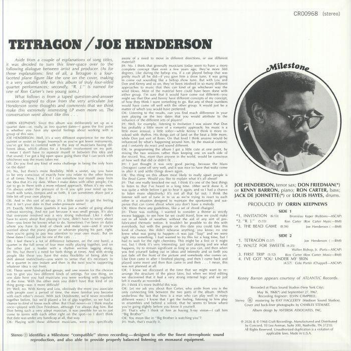Joe Henderson - Tetragon (LP, Album, RE) (Mint (M))