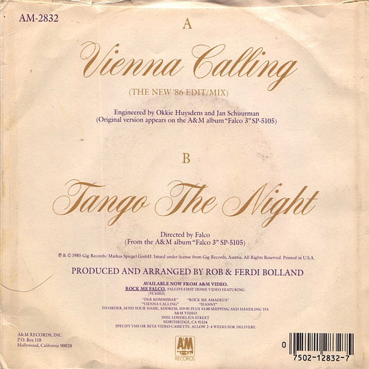 Falco - Vienna Calling (The New '86 Edit / Mix) (7", 45 RPM, Single, Styrene) (Very Good (VG))