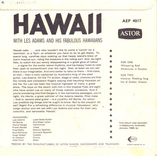 Les Adams And His Fabulous Hawaiians - Hawaii (7", 45 RPM, EP) (Very Good (VG))