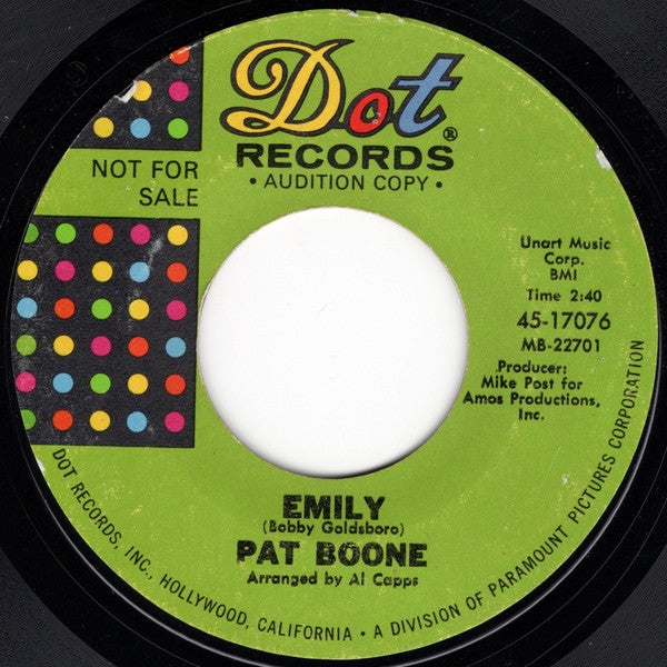 Pat Boone - It's A Happening World / Emily (7", 45 RPM, Single, Promo, Styrene) (Very Good (VG))