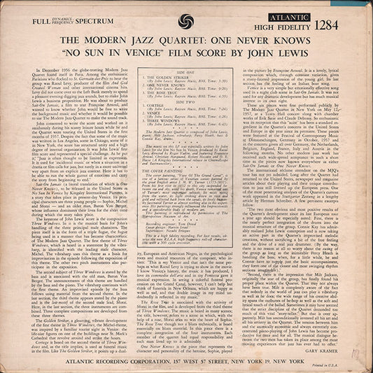 The Modern Jazz Quartet - The Modern Jazz Quartet Plays One Never Knows (Original Film Score For “No Sun In Venice”) (LP, Album, Mono) (Good Plus (G+))