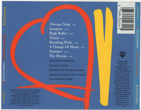 David Sanborn - A Change Of Heart (CD, Album) (Very Good (VG))