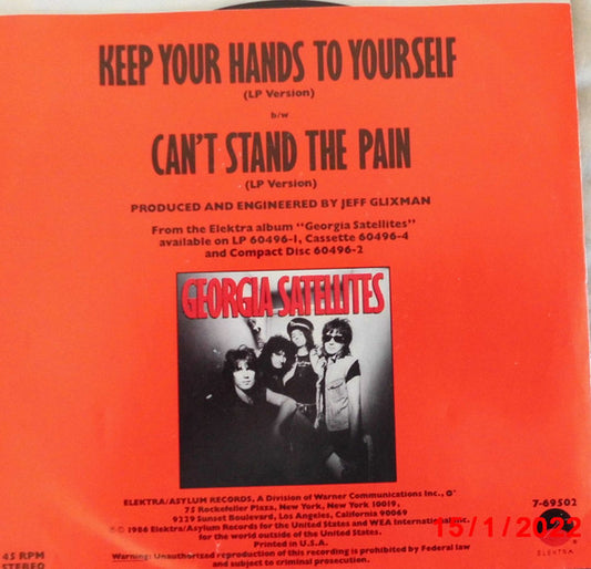 The Georgia Satellites - Keep Your Hands To Yourself (7", 45 RPM, Styrene, Stereo) (Very Good (VG))