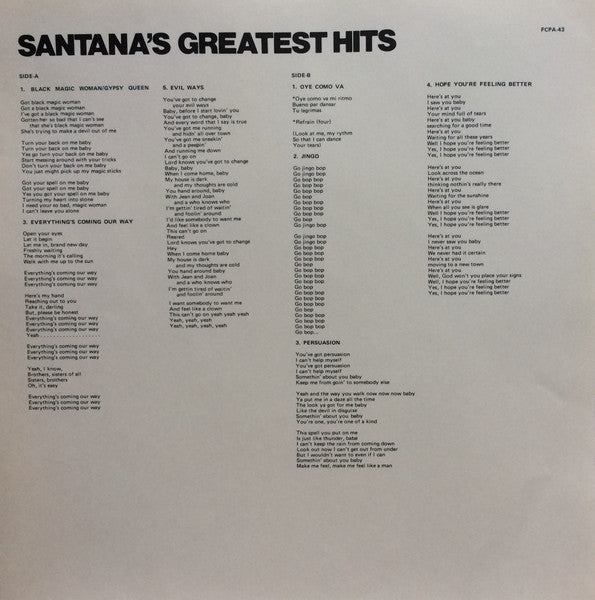 Santana - Santana's Greatest Hits (LP, Comp, Club) (Near Mint (NM or M-))