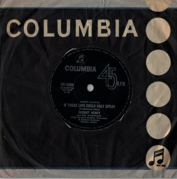 Dermot Henry, The Virginians - If Those Lips Could Only Speak (7", 45 RPM, Single) (Very Good (VG))