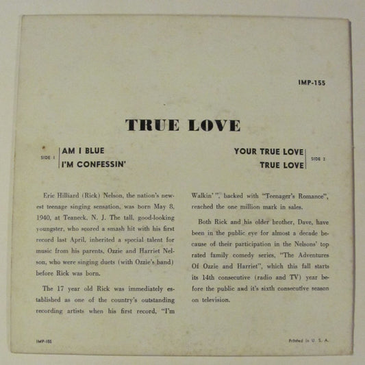 Ricky Nelson - Ricky (True Love) (7", 45 RPM, EP) (Good Plus (G+))