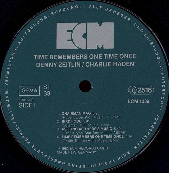 Denny Zeitlin, Charlie Haden - Time Remembers One Time Once (LP, Album) (Very Good Plus (VG+))