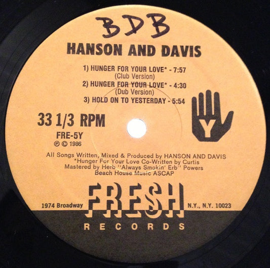 Hanson & Davis - I'll Take You On / Hungry For Your Love / Hold On To Yesterday (12", 33 ⅓ RPM, EP, Misprint) (Very Good Plus (VG+))