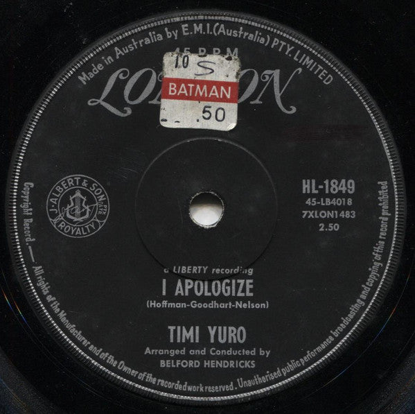 Timi Yuro - Hurt / I Apologize (7", 45 RPM, Single) (Good (G))