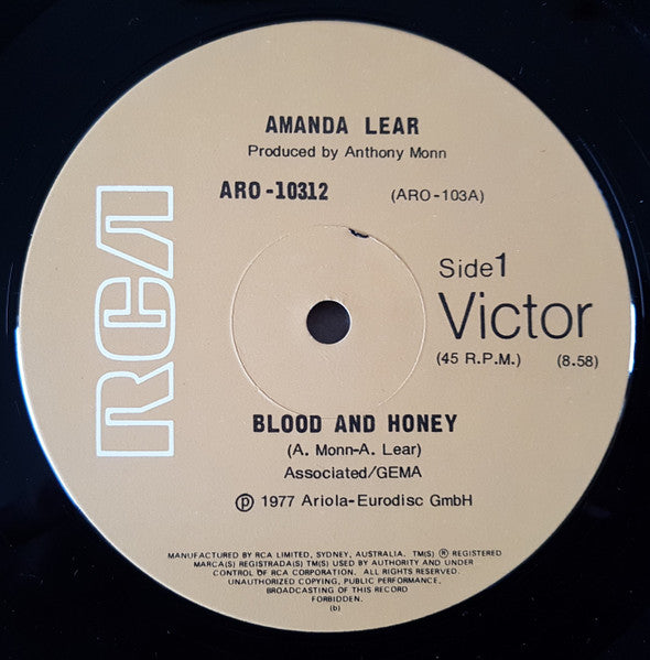 Amanda Lear : Blood & Honey (12", Maxi, Ltd)