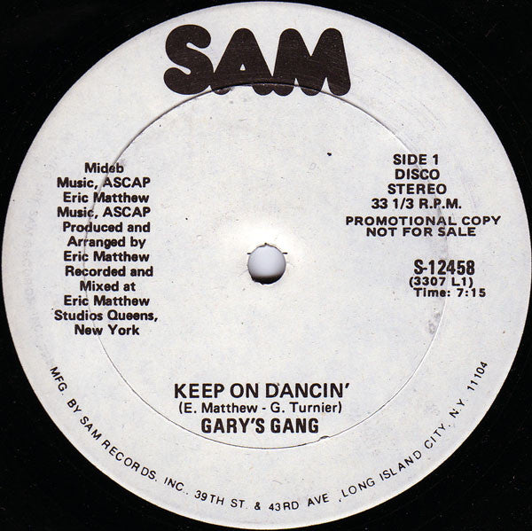 Gary's Gang : Keep On Dancin' (12", Promo)