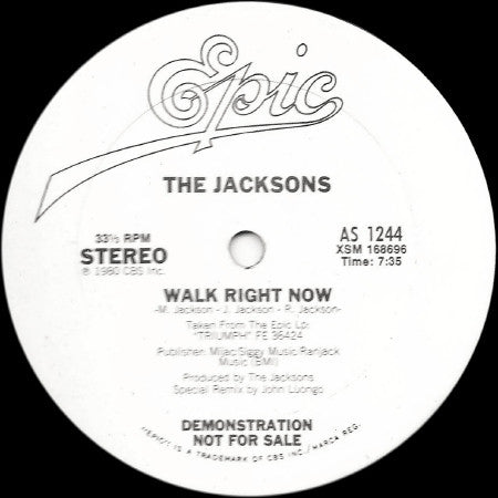 The Jacksons : Walk Right Now (12", Single, Promo)