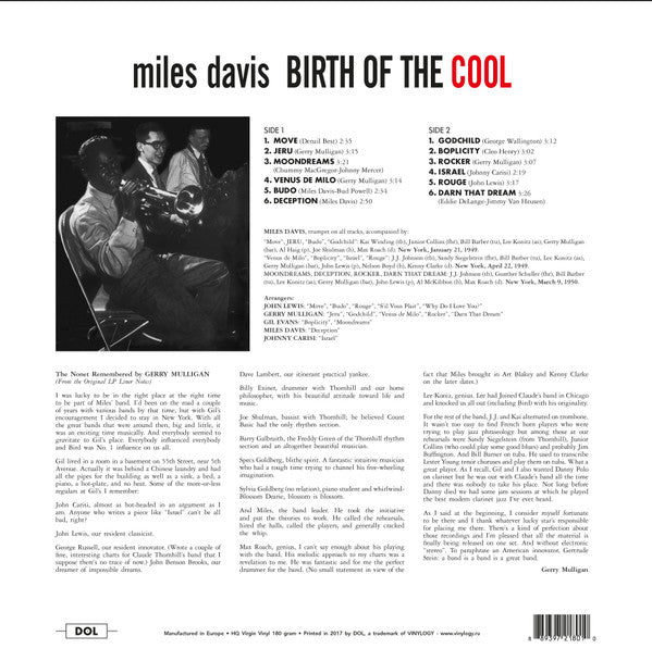 Miles Davis : Birth Of The Cool (LP, Album, Comp, RE, 180)