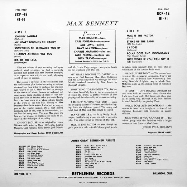 Max Bennett : Max Bennett Vol. II (LP, Album, Mono, RE)