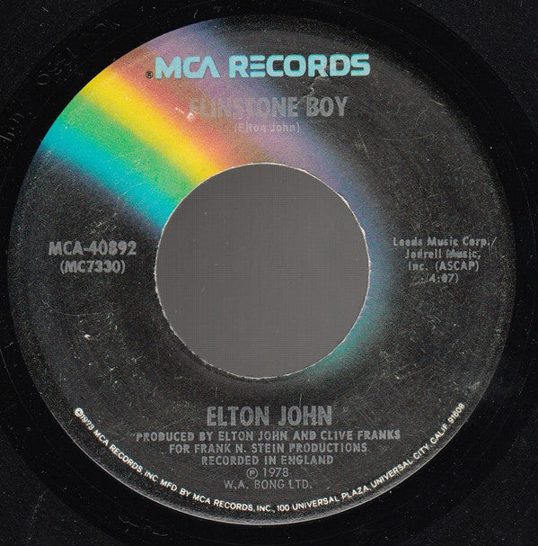 Elton John : Ego / Flinstone Boy (7", Single, Pin)