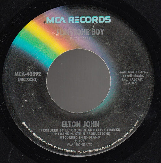 Elton John : Ego / Flinstone Boy (7", Single, Pin)
