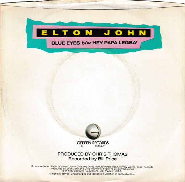 Elton John : Blue Eyes (7", Single, Win)