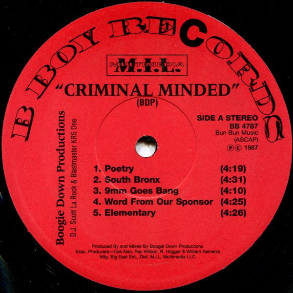 Boogie Down Productions : Criminal Minded (LP, Album, RE, Red)