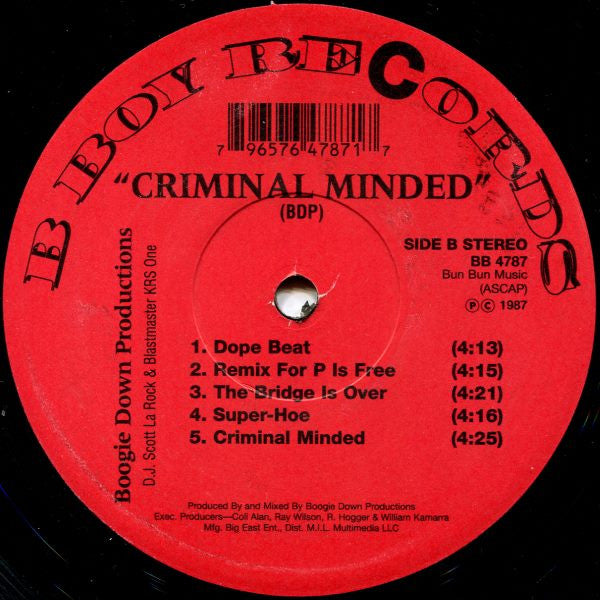 Boogie Down Productions : Criminal Minded (LP, Album, RE, Red)